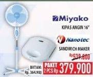 Promo Harga MIYAKO Kipas Angin 16" + NANOTEC Sandwich Maker  - Hypermart