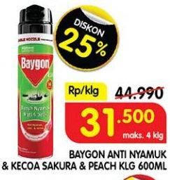 Promo Harga Baygon Insektisida Spray Japanese Peach 600 ml - Superindo