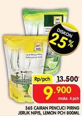 Promo Harga 365 Pencuci Piring Jeruk Nipis, Lemon 800 ml - Superindo