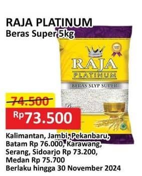 Promo Harga Raja Platinum Beras Slyp Super 5000 gr - Alfamart