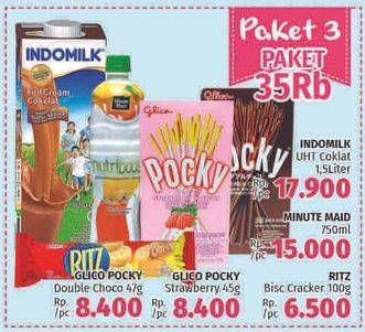 Promo Harga Indomilk UHT Coklat + Minute Maid Nutriboost + Ritz Bisc Cracker + Pocky Strawberry + Pocky Double Choco  - LotteMart