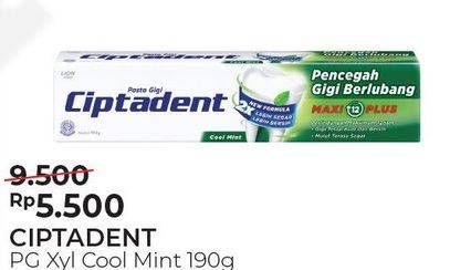 Promo Harga CIPTADENT Pasta Gigi Maxi 12 Plus Xylitol Cool Mint 190 gr - Alfamart
