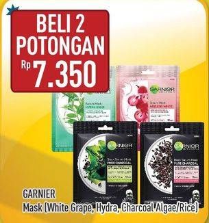 Promo Harga GARNIER Serum Mask Ageless White Grape Seed, Hydra Bomb Green Tea, Pure Charcoal Black Algae, Pure Charcoal Black Rice per 2 sachet - Hypermart