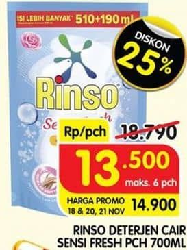 Promo Harga Rinso Liquid Detergent Sensi Fresh 700 ml - Superindo