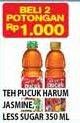 Promo Harga TEH PUCUK HARUM Minuman Teh Jasmine, Less Sugar per 2 botol 350 ml - Hypermart