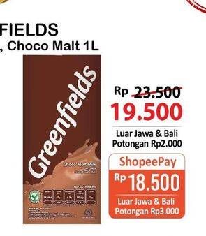 Promo Harga GREENFIELDS UHT Choco Malt 1000 ml - Alfamart