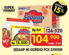 Promo Harga Sedaap Mie Goreng Original per 5 pcs 90 gr - Superindo