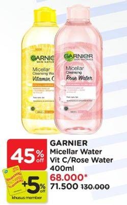Promo Harga Garnier Micellar Water Vitamin C, Rose 400 ml - Watsons