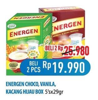 Promo Harga Energen Cereal Instant Chocolate, Vanilla, Kacang Hijau per 5 pcs 30 gr - Hypermart