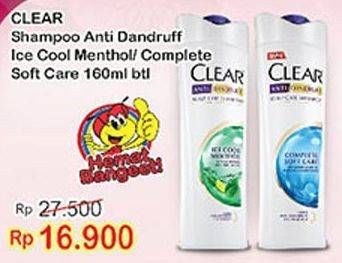 Promo Harga CLEAR Shampoo Ice Cool Menthol, Complete Soft Care 160 ml - Indomaret