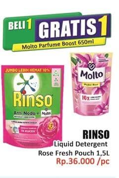 Promo Harga Rinso Liquid Detergent + Molto Pink Rose Fresh 1500 ml - Hari Hari