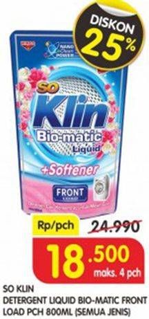 Promo Harga SO KLIN Biomatic Liquid Detergent All Variants 800 ml - Superindo