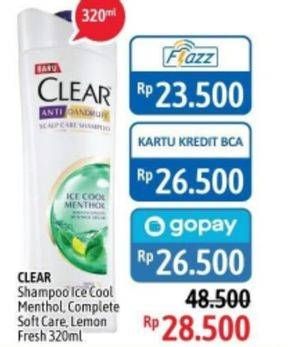 Promo Harga CLEAR Shampoo Ice Cool Menthol, Complete Soft Care, Lemon Fresh 320 ml - Alfamidi