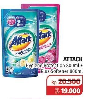 Promo Harga ATTACK Detergent Liquid Hygiene + Protect, Plus Softener 800 ml - Lotte Grosir