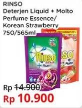 Promo Harga Rinso Liquid Detergent + Molto Korean Strawberry, + Molto Purple Perfume Essence 565 ml - Indomaret