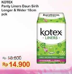 Promo Harga Kotex Fresh Liners Longer & Wider Scented Daun Sirih 32 pcs - Indomaret