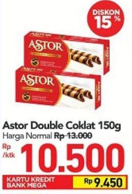 Promo Harga ASTOR Wafer Roll Double Chocolate 150 gr - Carrefour