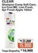 Promo Harga CLEAR Shampoo Complete Soft Care, Ice Cool Menthol, Lemon Fresh, Super Fresh Apple 160 ml - Alfamart