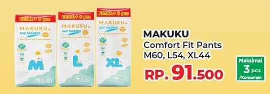 Promo Harga Makuku Comfort Fit Diapers Pants M60+6, L54+6, XL44+6 50 pcs - Yogya