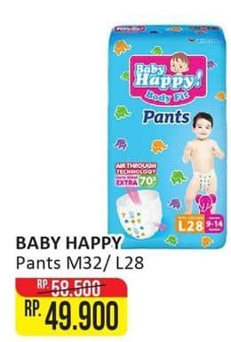 Promo Harga Baby Happy Body Fit Pants L28, M32 28 pcs - Alfamart