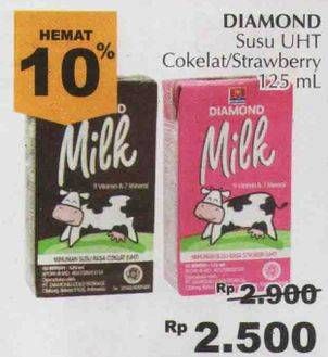 Promo Harga DIAMOND Milk UHT Coklat, Strawberry 125 ml - Giant
