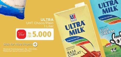 Promo Harga Ultra Milk Susu UHT Coklat, Full Cream 1000 ml - LotteMart