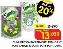 Promo Harga SUNLIGHT Pencuci Piring Extra Power Butiran Biji Zaitun, Extra Pure Ekstrak Aloe Vera Garam Mineral 720 ml - Superindo