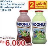 Promo Harga INDOMILK Susu Cair Botol Chocolate, Strawberry, Melon per 2 botol 190 ml - Indomaret