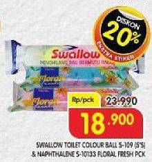 Promo Harga SWALLOW Naphthalene Floral Fresh S-10133, Toilet Colour Ball S-109 5 pcs - Superindo