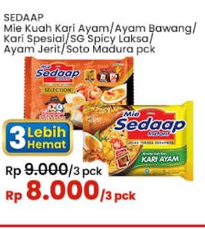 Promo Harga Sedaap Mie Kuah Kari Ayam, Ayam Bawang, Kari Spesial, Singapore Spicy Laksa, Ayam Jerit, Soto Madura 70 gr - Indomaret