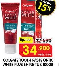 Promo Harga COLGATE Toothpaste Optic White Plus Shine 100 gr - Superindo