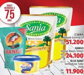 Promo Harga 2 Sania Minyak Goreng 2ltr + Bango Kecap Manis + Blue Band Margarine Serbaguna Tube  - LotteMart