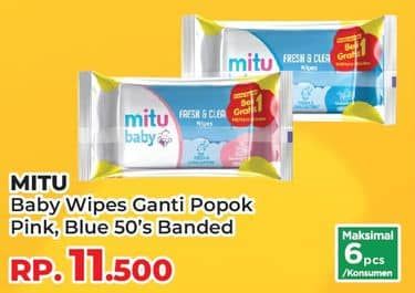 Promo Harga Mitu Baby Wipes Ganti Popok Blue Charming Lily, Pink Sweet Rose 50 pcs - Yogya