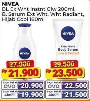 Promo Harga Nivea Body Serum Extra White Care Protect, Extra White Radiant Smooth, Extra White Hijab Cooling 180 ml - Alfamart