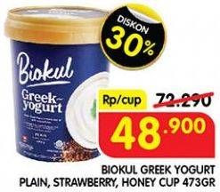 Promo Harga Biokul Greek Yogurt Plain, Strawberry, Honey 473 gr - Superindo
