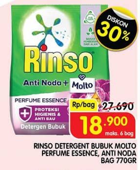 Promo Harga Rinso Anti Noda Deterjen Bubuk + Molto Purple Perfume Essence, + Molto Classic Fresh 770 gr - Superindo