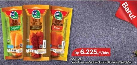 Promo Harga So Nice Sosis Siap Makan Premium Original, Smoked Bratwurst, Keju 60 gr - TIP TOP