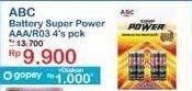 Promo Harga ABC Battery Super Power R03/AAA 4 pcs - Indomaret