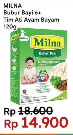 Promo Harga Milna Bubur Bayi 6+ Tim Hati Ayam Bayam 120 gr - Indomaret