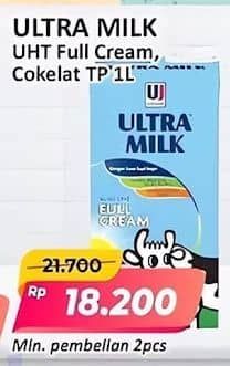 Promo Harga Ultra Milk Susu UHT Coklat, Full Cream 1000 ml - Alfamart