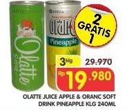 Promo Harga OLATTE Juice Apple & ORANC Drink Pineapple 240 ml  - Superindo