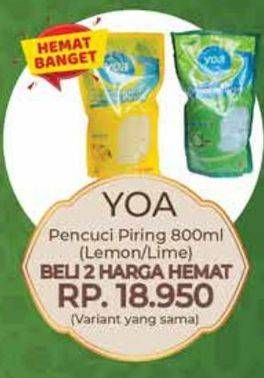 Promo Harga YOA Pencuci Piring Lemon, Lime 800 ml - Yogya