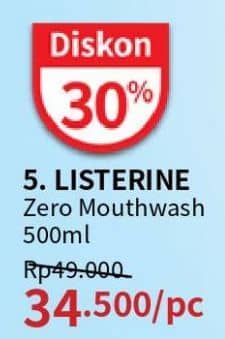 Promo Harga Listerine Mouthwash Antiseptic Zero 500 ml - Guardian