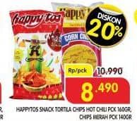 Promo Harga Happy Tos Tortilla Chips Hot Chili, Merah 140 gr - Superindo