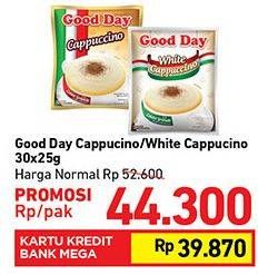 Promo Harga Good Day Instant Coffee 3 in 1 Cappucino, White Cappucino per 30 sachet 25 gr - Carrefour