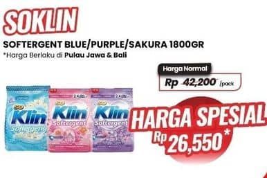 Promo Harga So Klin Softergent Blue Cloud Fresh Breeze, Purple Lavender, Soft Sakura 1800 gr - Carrefour