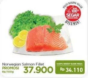 Promo Harga Salmon Fillet Norwegia per 100 gr - Carrefour