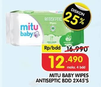 Promo Harga Mitu Baby Wipes Antiseptic Refreshing Lime, With Chamomile Tea Tree Oil per 2 pouch 45 sheet - Superindo