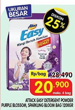 Promo Harga ATTACK Easy Detergent Powder Sparkling Blooming, Sweet Glamour 1200 gr - Superindo