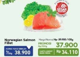 Promo Harga Salmon Fillet Norwegia per 100 gr - Carrefour